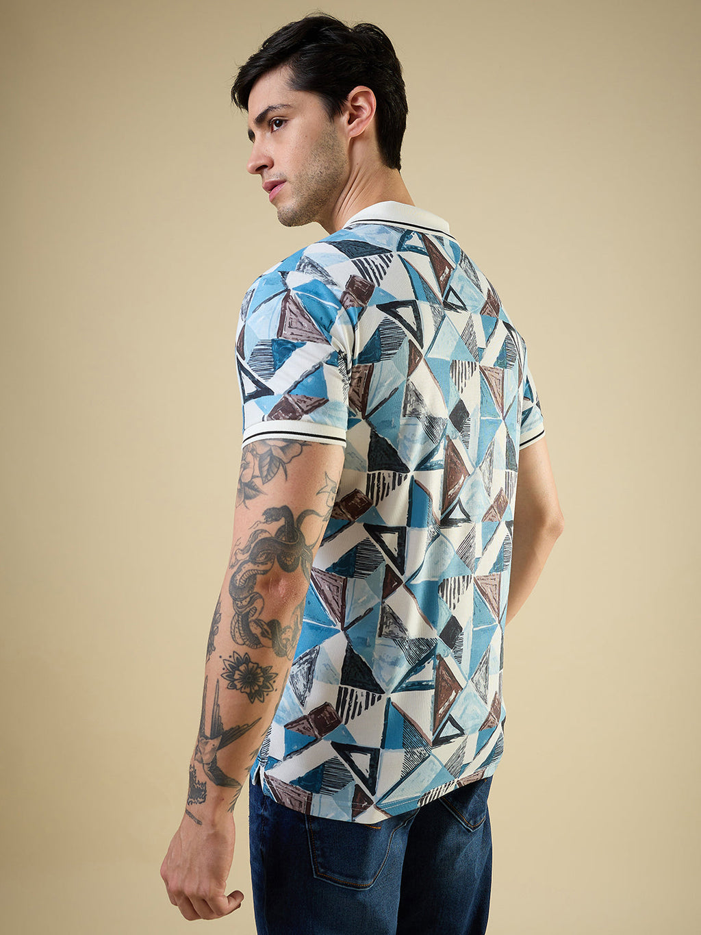 Mens Printed Polo Neck with Half Sleeves T-shirt