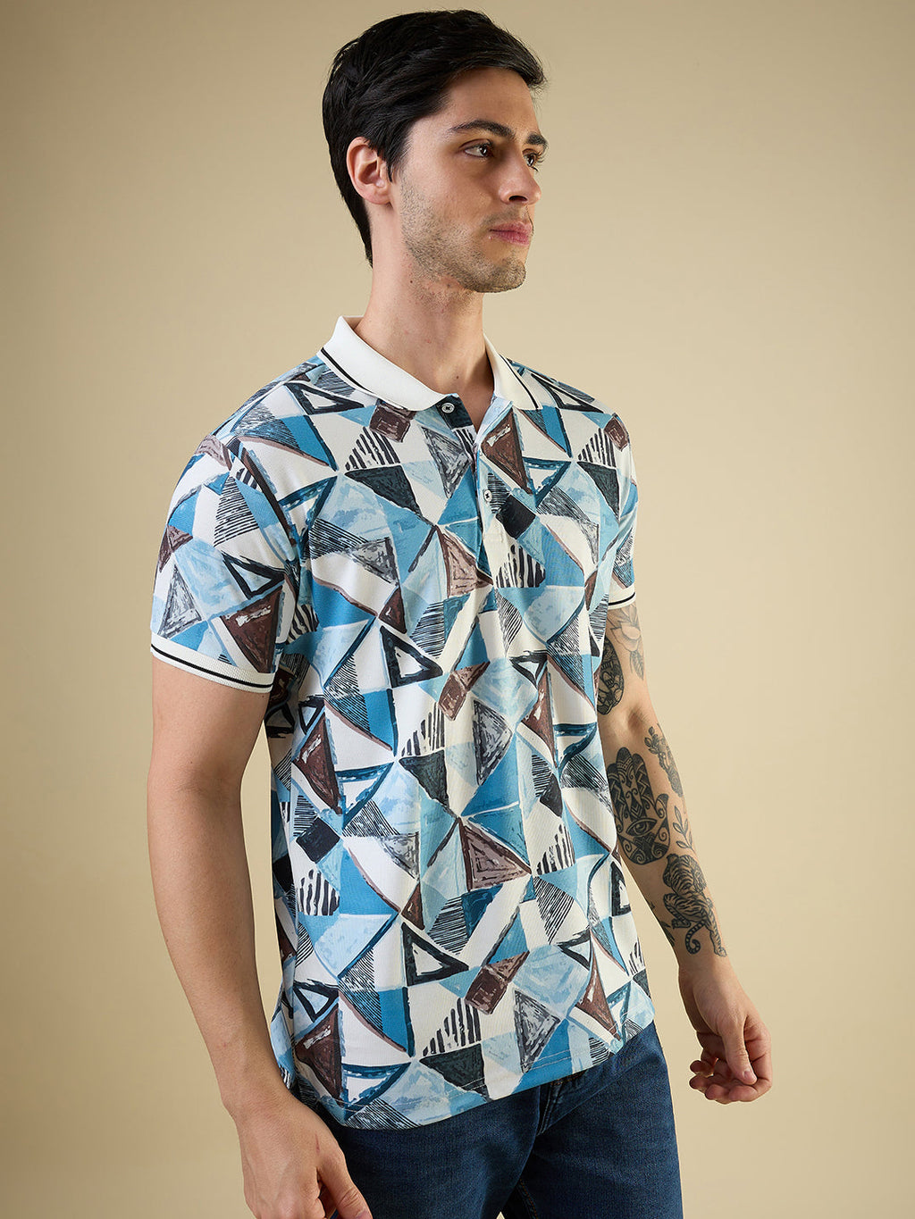 Mens Printed Polo Neck with Half Sleeves T-shirt