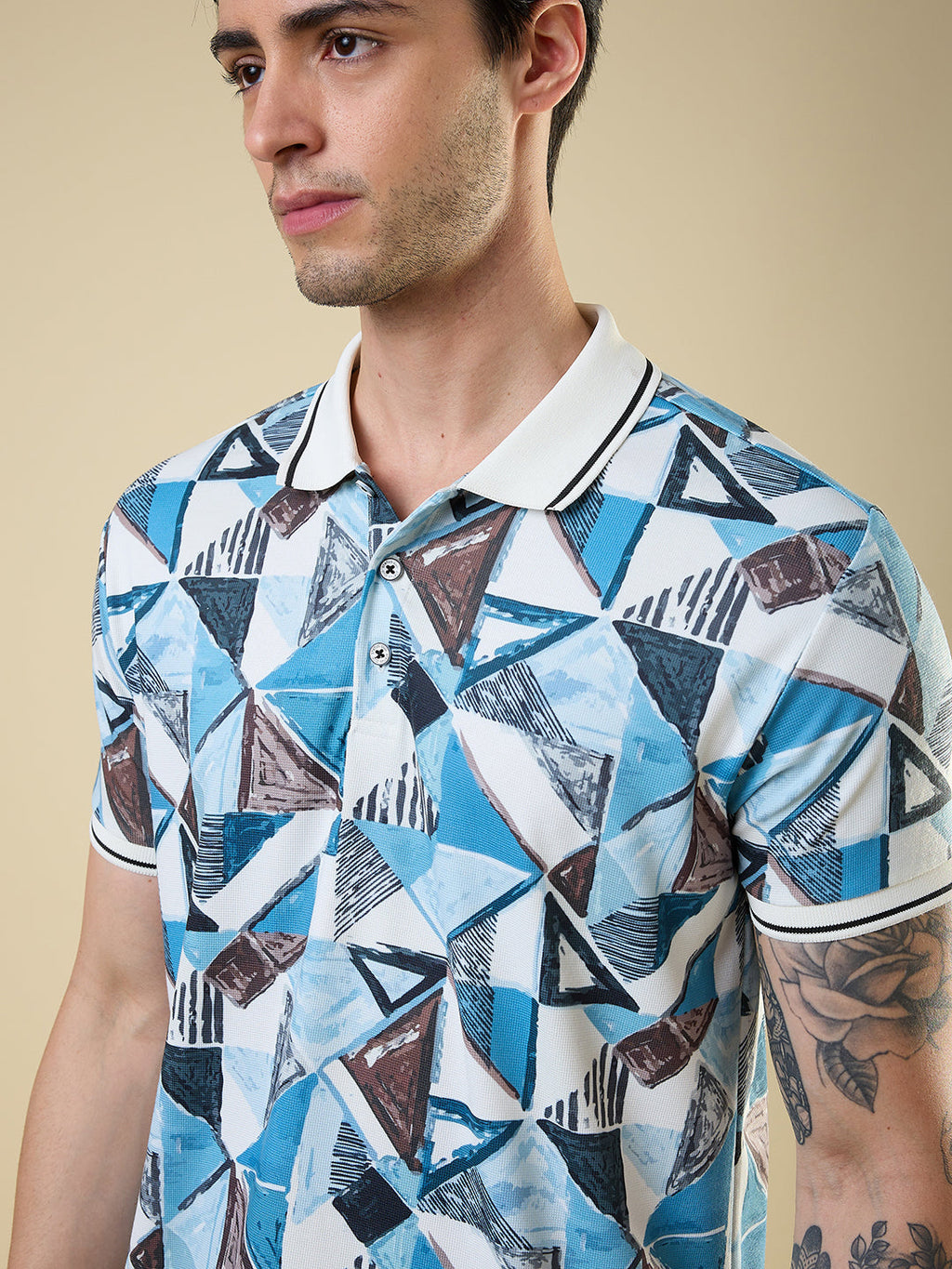 Mens Printed Polo Neck with Half Sleeves T-shirt