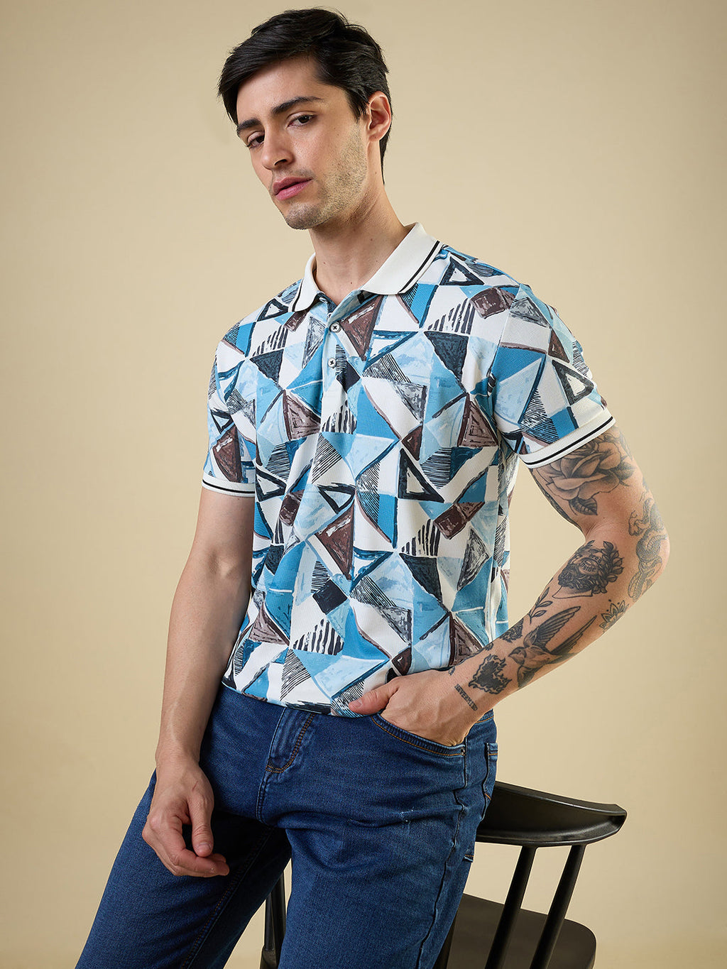 Mens Printed Polo Neck with Half Sleeves T-shirt