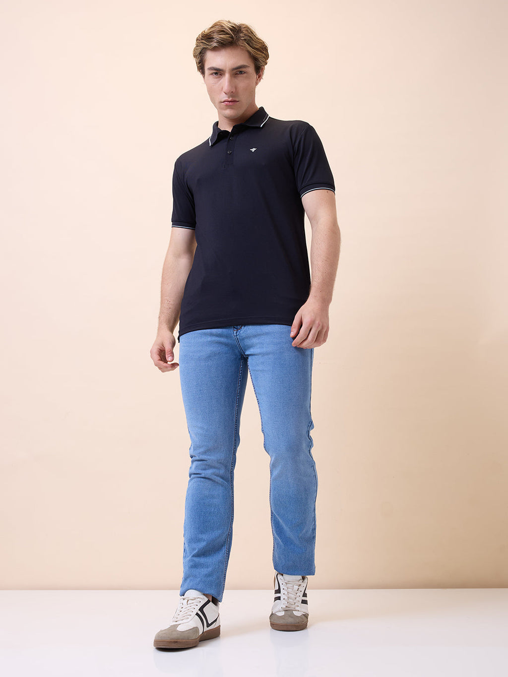 Mens All-Over Solid Polo Collar Half Sleeves Regular Fit T-Shirt