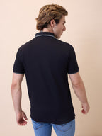 Mens All-Over Solid Polo Collar Half Sleeves Regular Fit T-Shirt