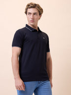 Mens All-Over Solid Polo Collar Half Sleeves Regular Fit T-Shirt