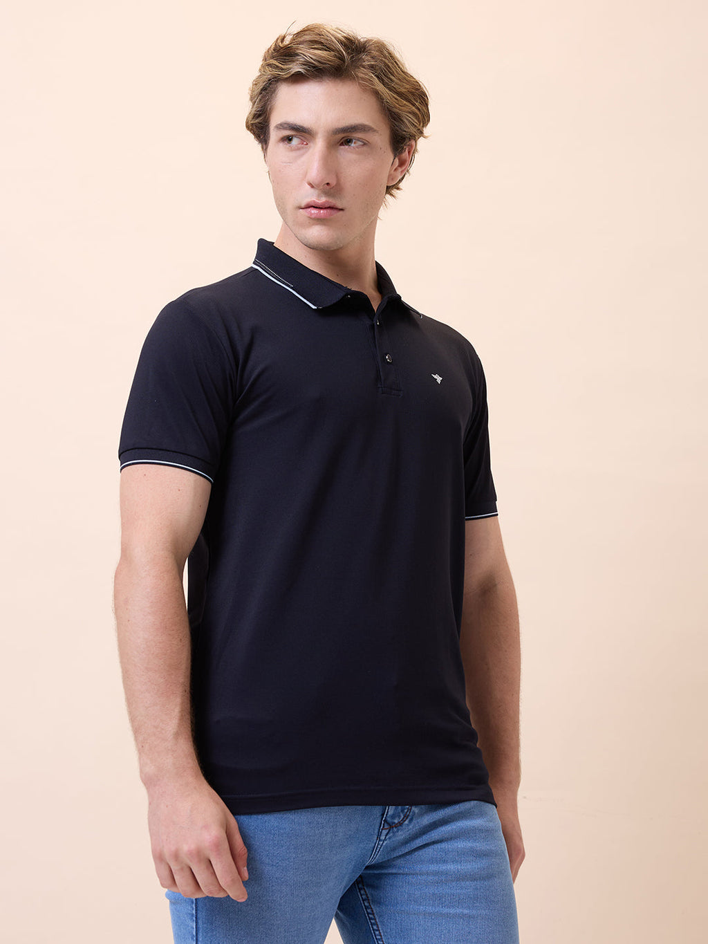 Mens All-Over Solid Polo Collar Half Sleeves Regular Fit T-Shirt