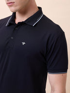 Mens All-Over Solid Polo Collar Half Sleeves Regular Fit T-Shirt