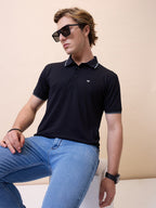 Mens All-Over Solid Polo Collar Half Sleeves Regular Fit T-Shirt