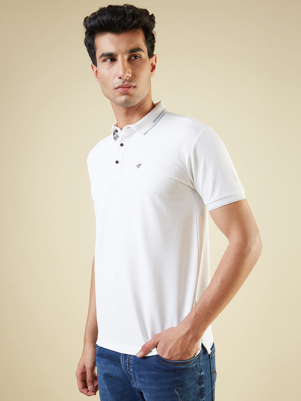 Mens All-Over New Basics Solid Half Sleeves Regular Fit Tshirt