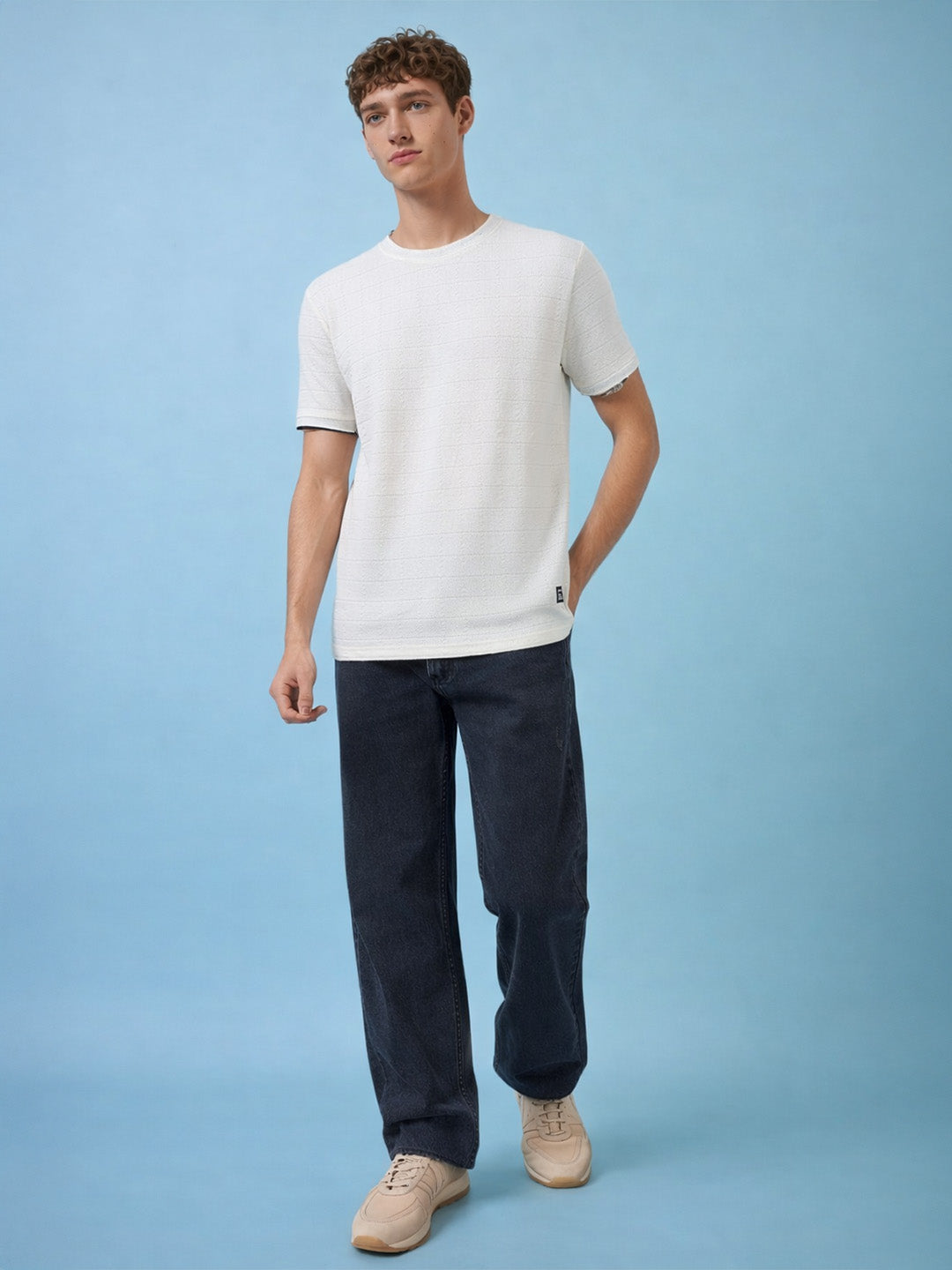 Mens All-Over New Basics Solid Half Sleeves Regular Fit Tshirt