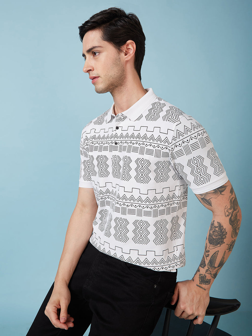 Men's Printed Polo Neck Half Sleeves T-shirt