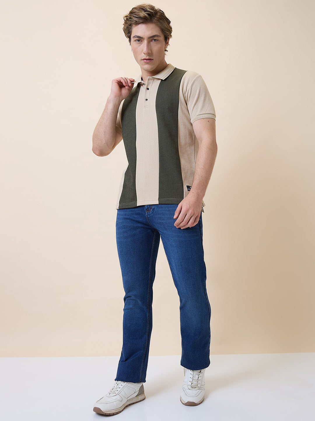 Status Quo Men's Self Design Polo Collar Half Sleeves Regular Fit T-shirt