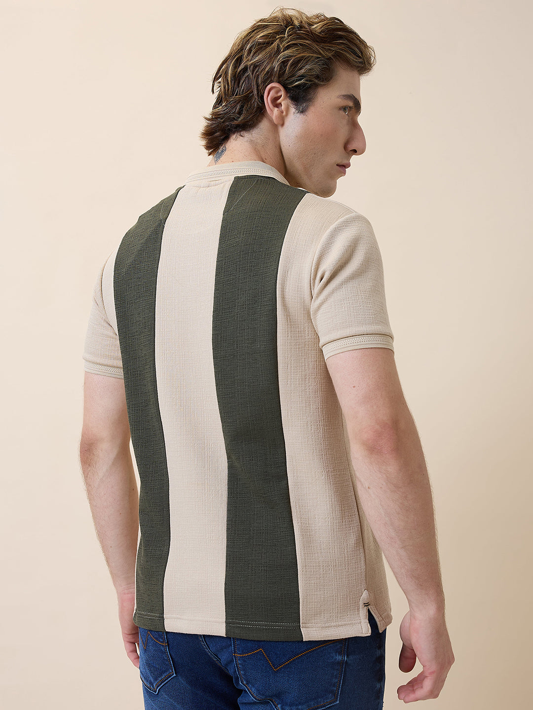 Status Quo Men's Self Design Polo Collar Half Sleeves Regular Fit T-shirt