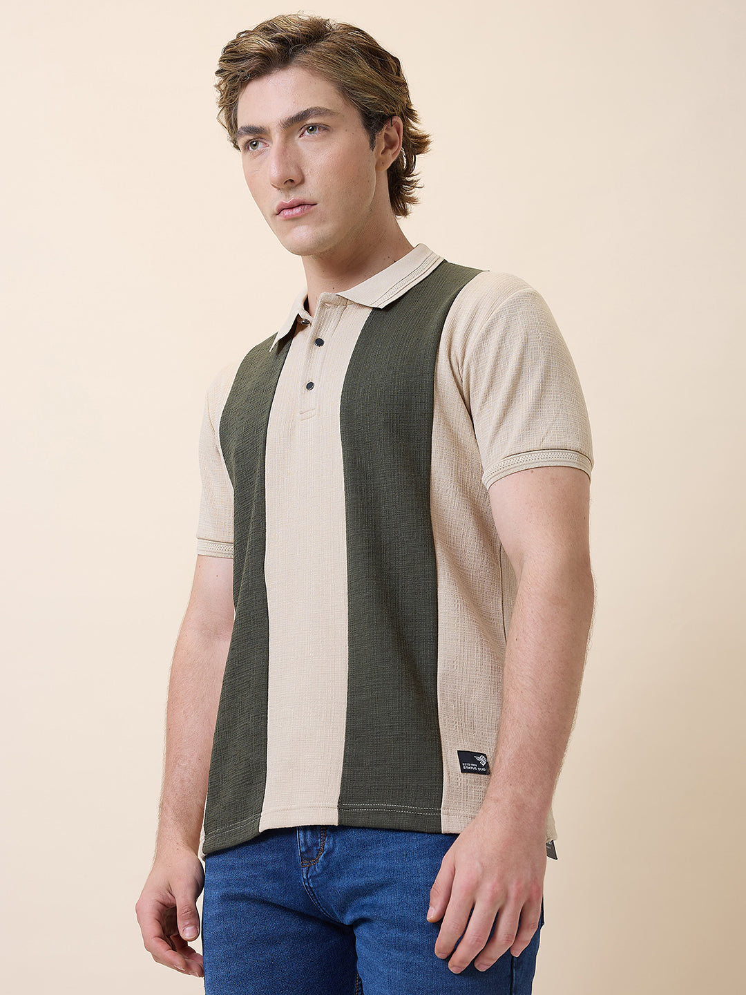 Status Quo Men's Self Design Polo Collar Half Sleeves Regular Fit T-shirt Secondary image