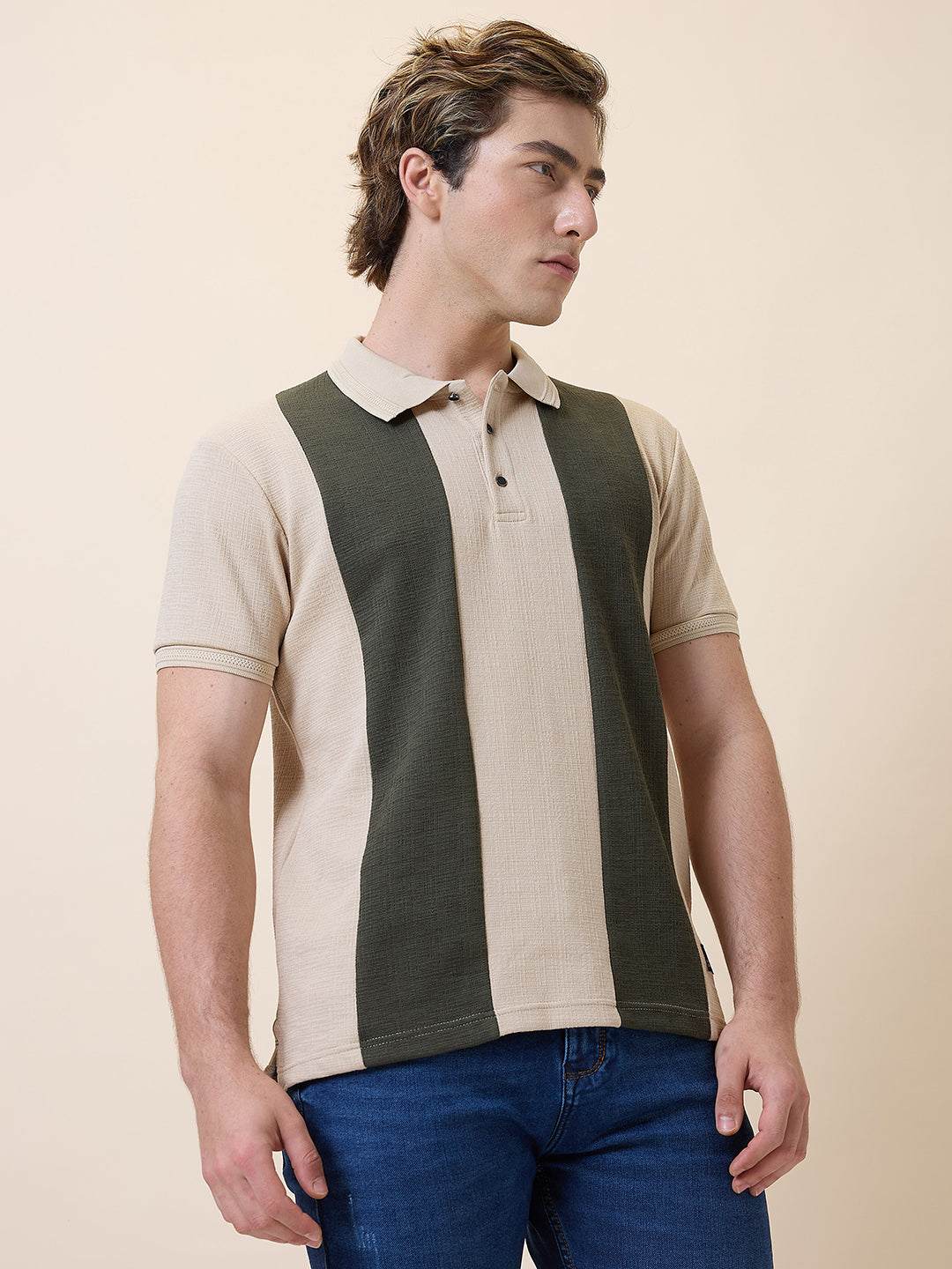 Status Quo Men's Self Design Polo Collar Half Sleeves Regular Fit T-shirt