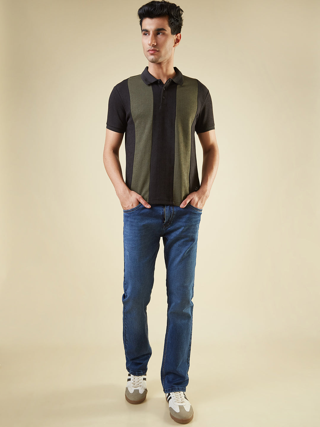 Mens Cut & Sew Cuban Collar with Half Sleeves T-shirt