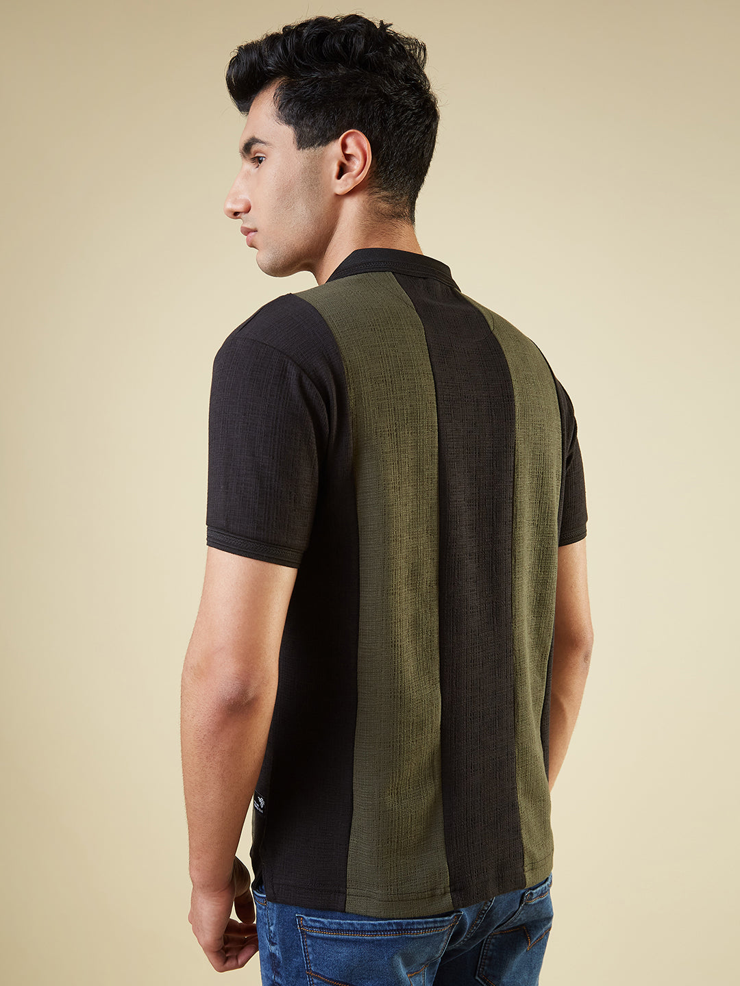 Mens Cut & Sew Cuban Collar with Half Sleeves T-shirt