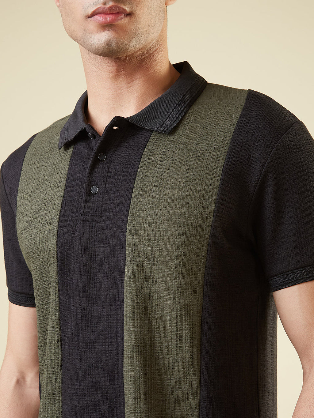 Mens Cut & Sew Cuban Collar with Half Sleeves T-shirt
