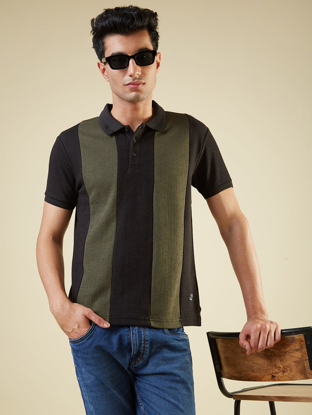 Mens Cut & Sew Cuban Collar with Half Sleeves T-shirt