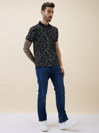 Mens Printed Polo Collar Half Sleeves Regular Fit Tshirt