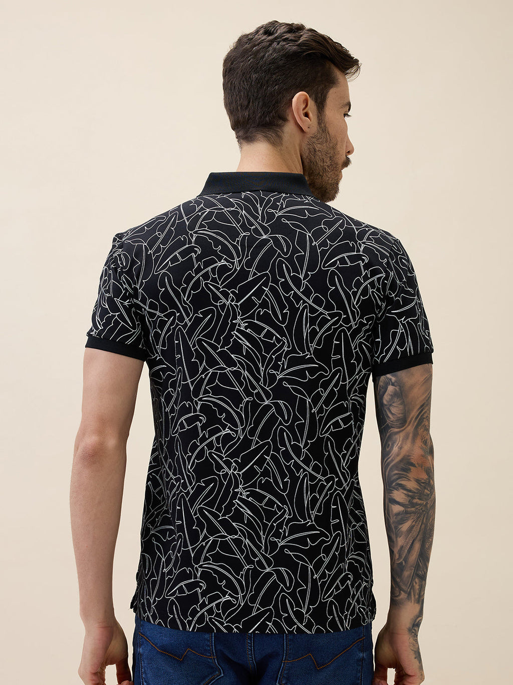 Mens Printed Polo Collar Half Sleeves Regular Fit Tshirt