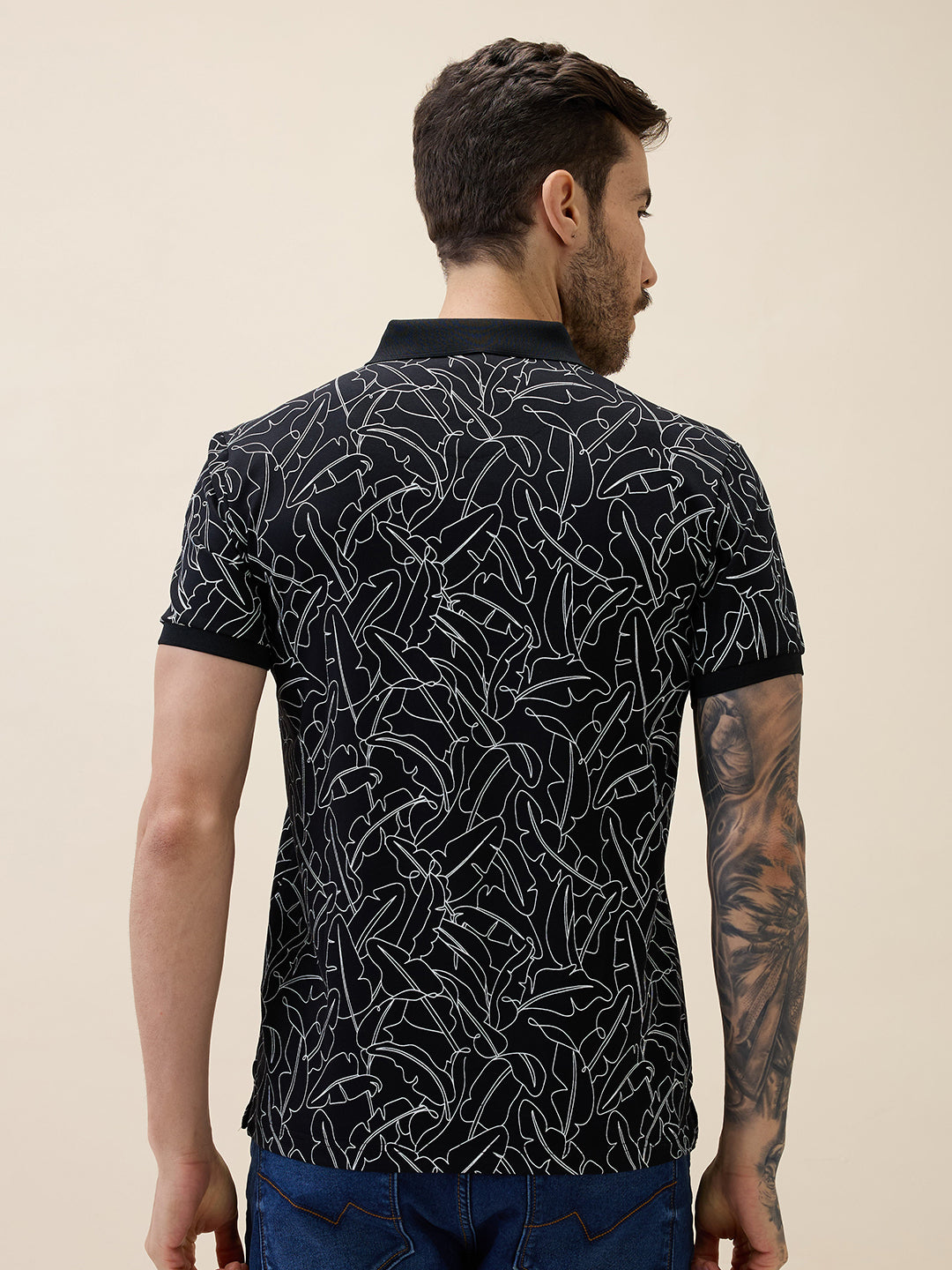 Mens Printed Polo Collar Half Sleeves Regular Fit Tshirt