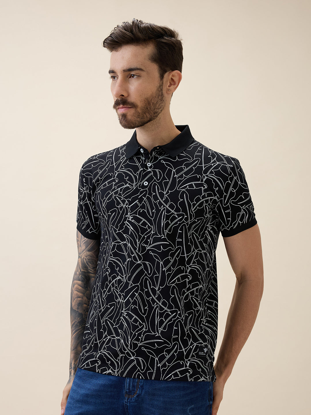 Mens Printed Polo Collar Half Sleeves Regular Fit Tshirt Secondary image