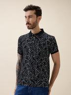 Mens Printed Polo Collar Half Sleeves Regular Fit Tshirt