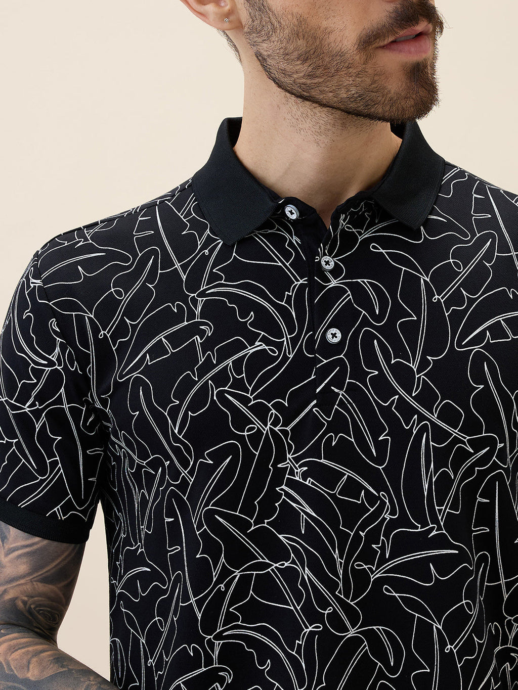Mens Printed Polo Collar Half Sleeves Regular Fit Tshirt