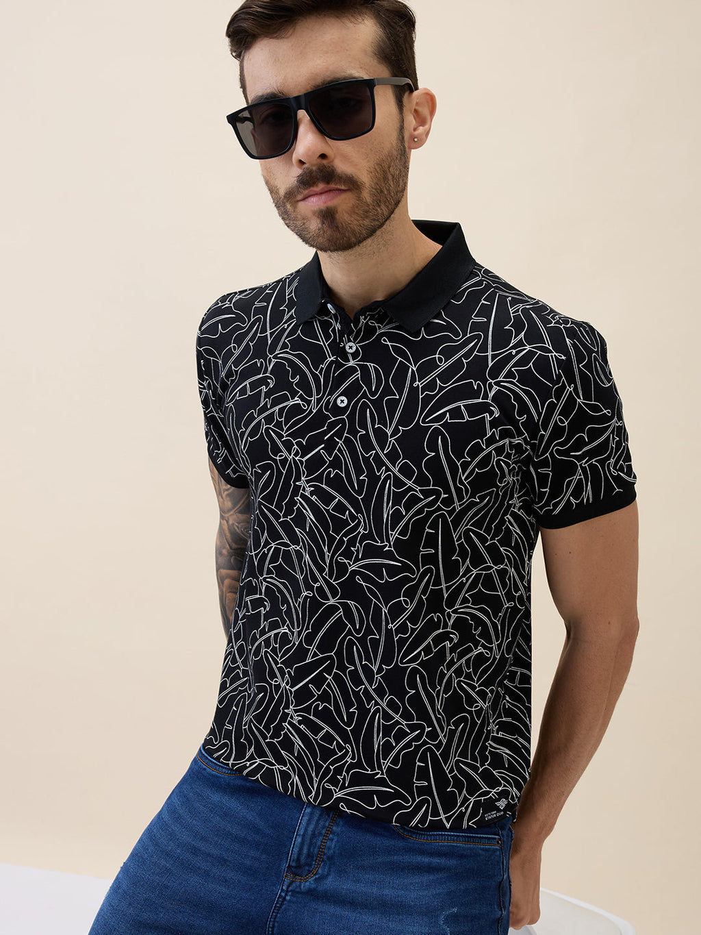 Mens Printed Polo Collar Half Sleeves Regular Fit Tshirt