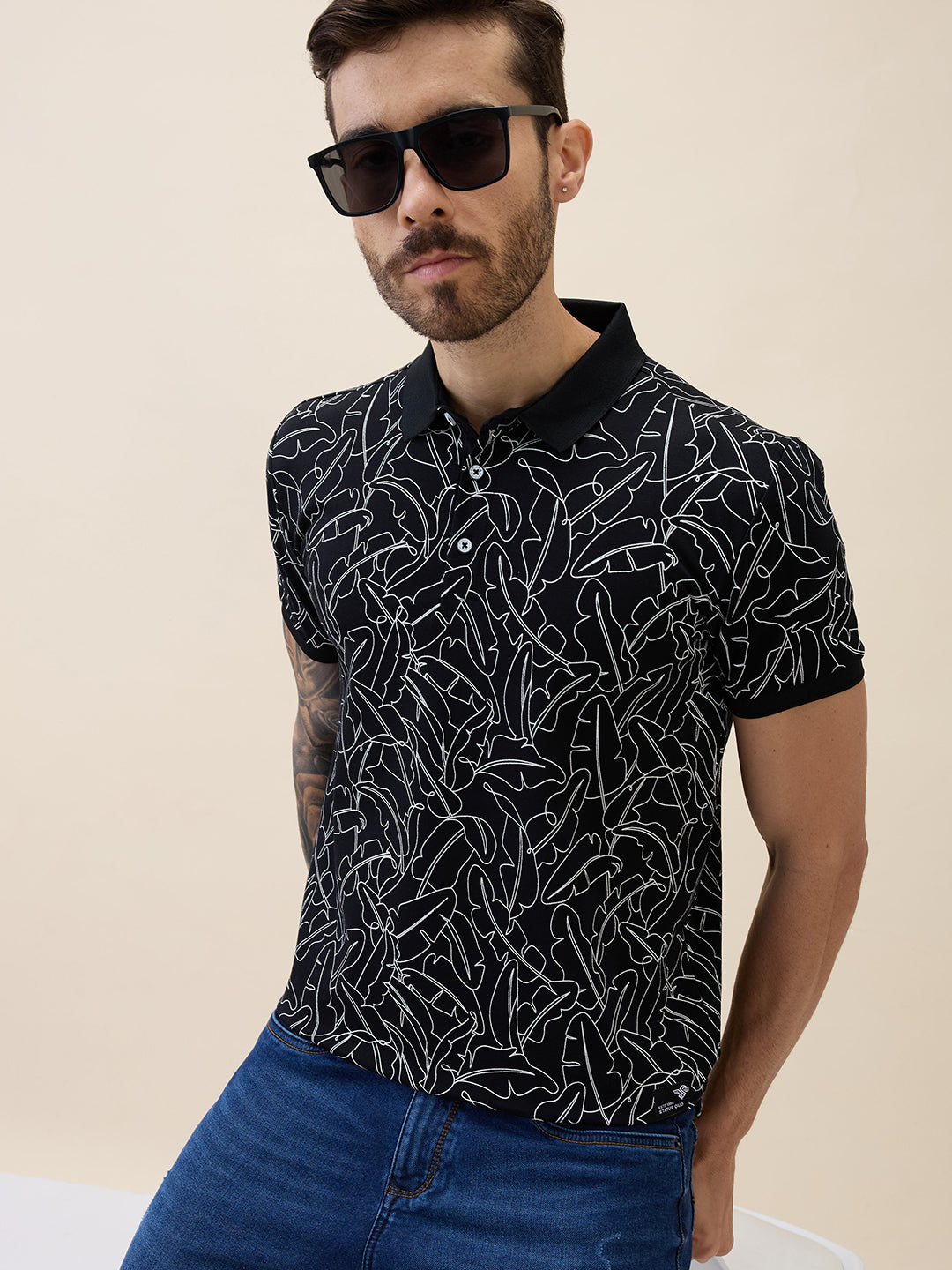 Mens Printed Polo Collar Half Sleeves Regular Fit Tshirt