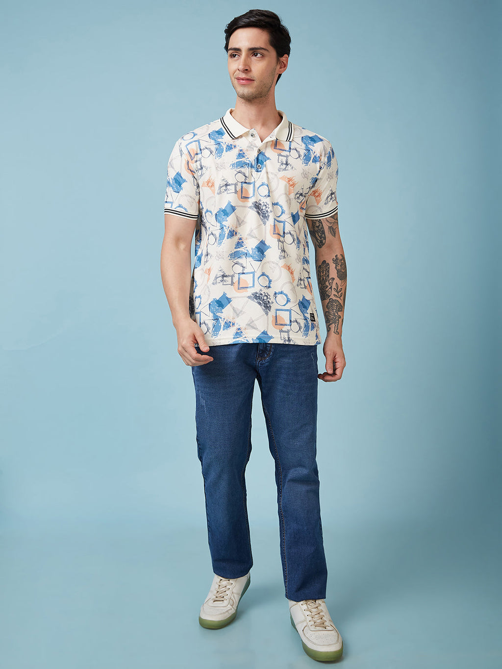 Men's Printed Cuban Collar Half Sleeves T-shirts