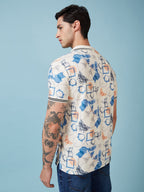 Men's Printed Cuban Collar Half Sleeves T-shirts
