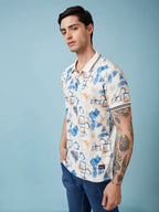 Men's Printed Cuban Collar Half Sleeves T-shirts