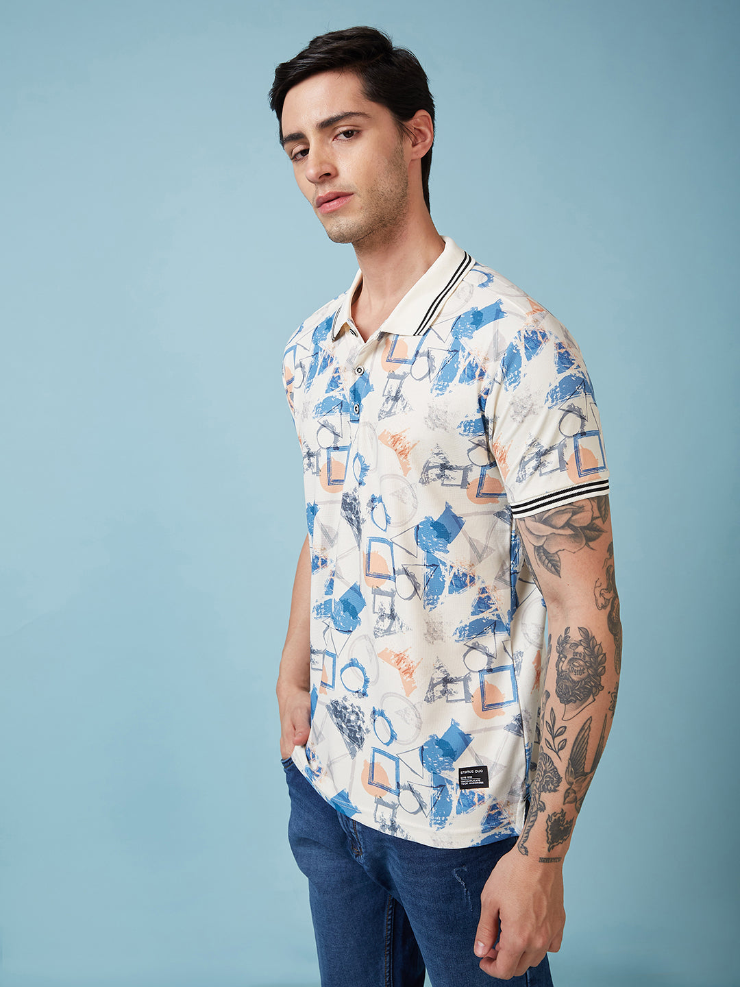 Men's Printed Cuban Collar Half Sleeves T-shirts