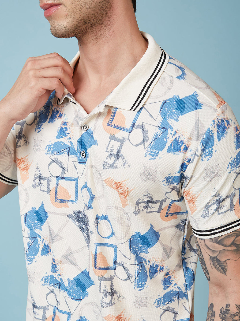 Men's Printed Cuban Collar Half Sleeves T-shirts