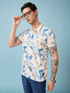 Men's Printed Cuban Collar Half Sleeves T-shirts