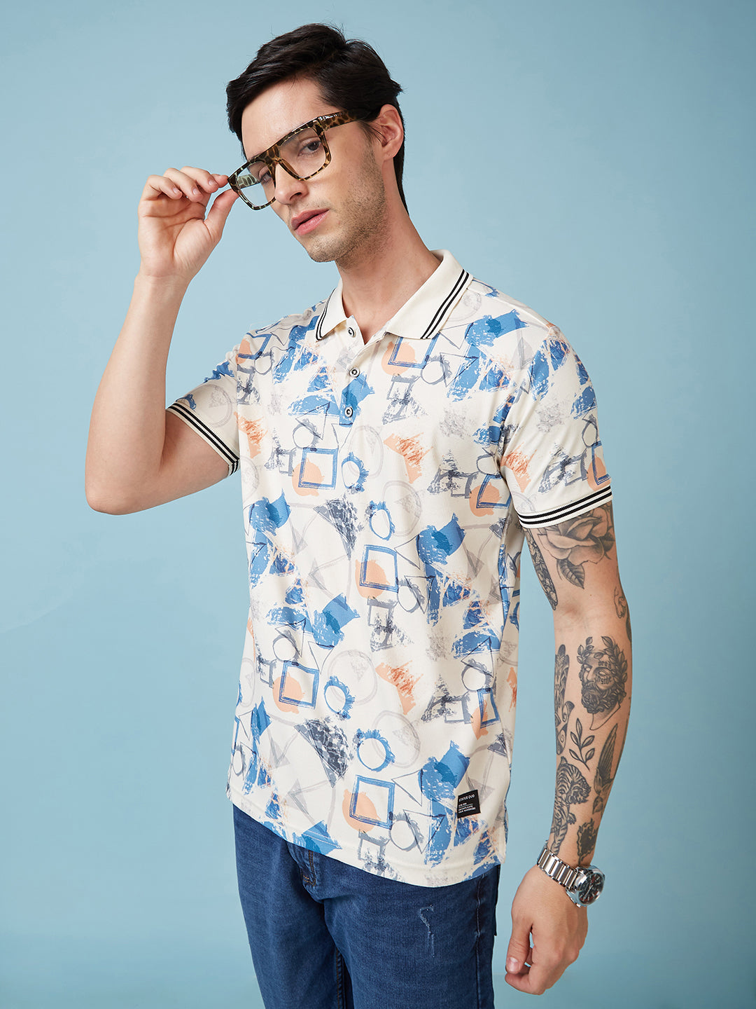 Men's Printed Cuban Collar Half Sleeves T-shirts