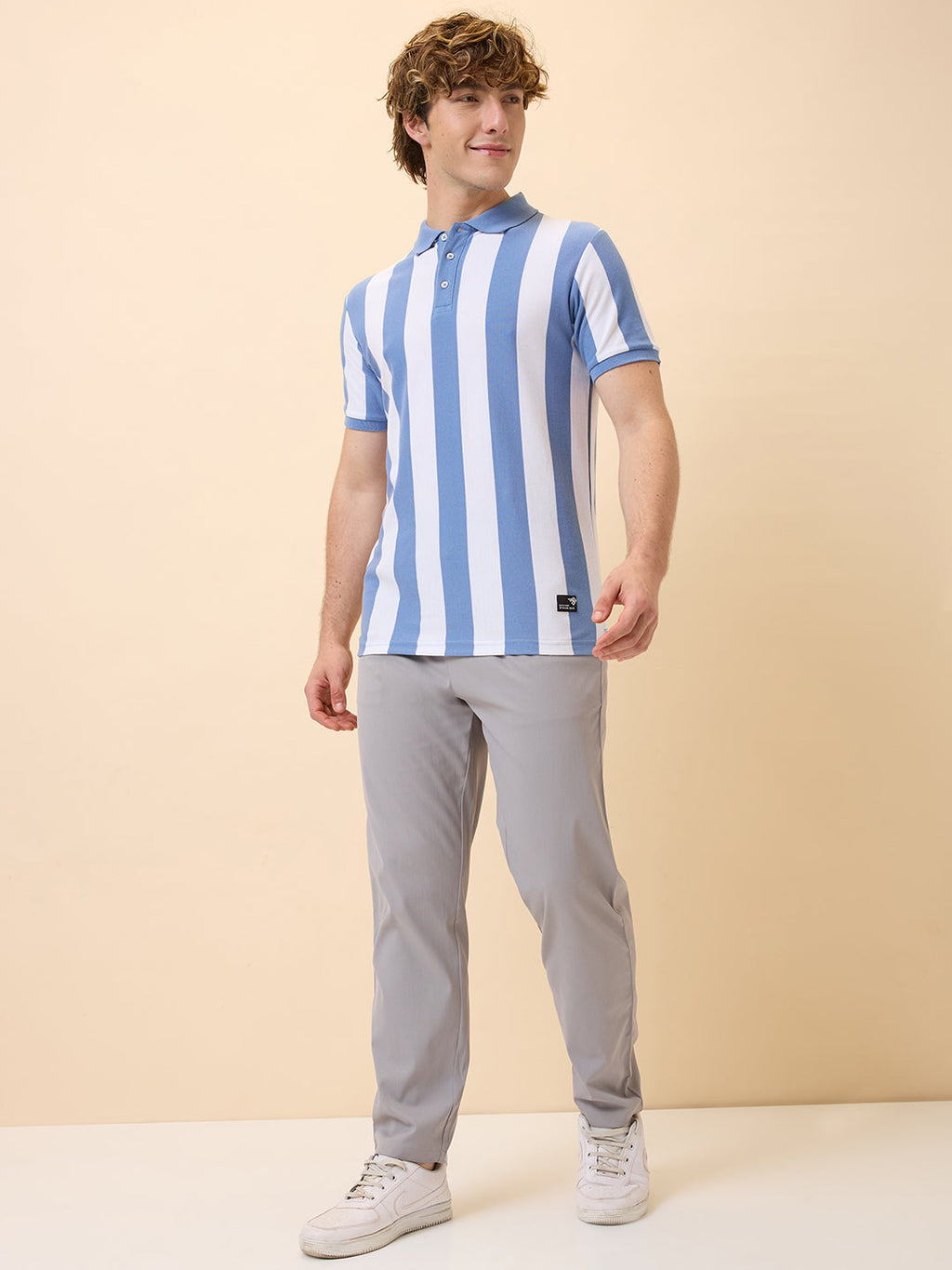 Men's All-Over Striped Polo Collar Half Sleeves Regular Fit T-Shirt