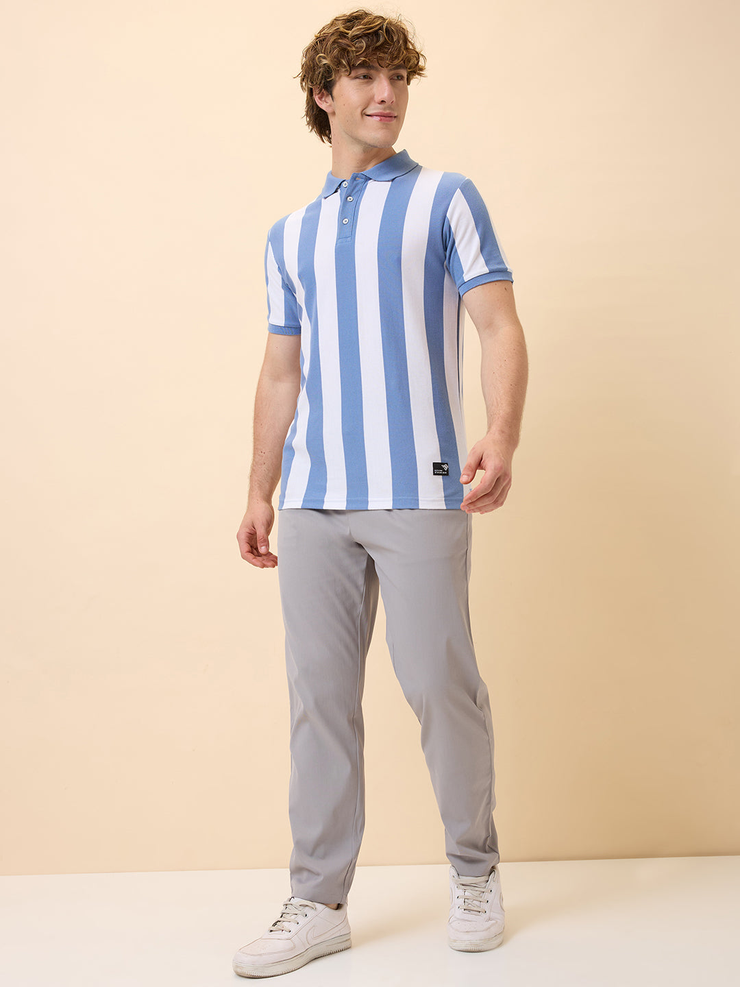 Men's All-Over Striped Polo Collar Half Sleeves Regular Fit T-Shirt