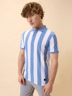 Men's All-Over Striped Polo Collar Half Sleeves Regular Fit T-Shirt