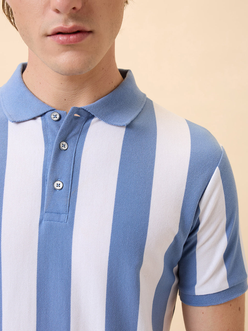 Men's All-Over Striped Polo Collar Half Sleeves Regular Fit T-Shirt