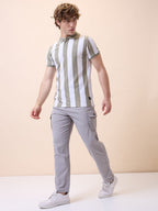 Mens All-Over Striped Polo Collar Half Sleeves Regular Fit T-Shirt