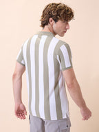 Mens All-Over Striped Polo Collar Half Sleeves Regular Fit T-Shirt