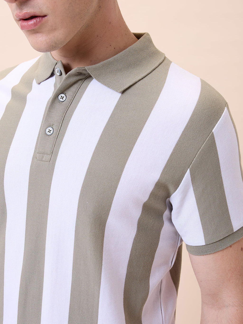 Mens All-Over Striped Polo Collar Half Sleeves Regular Fit T-Shirt