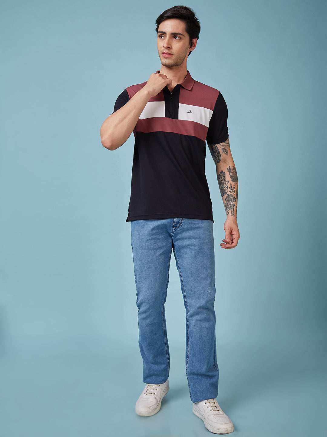 Men's Cut & Sew Polo Neck Half Sleeves T-shirts