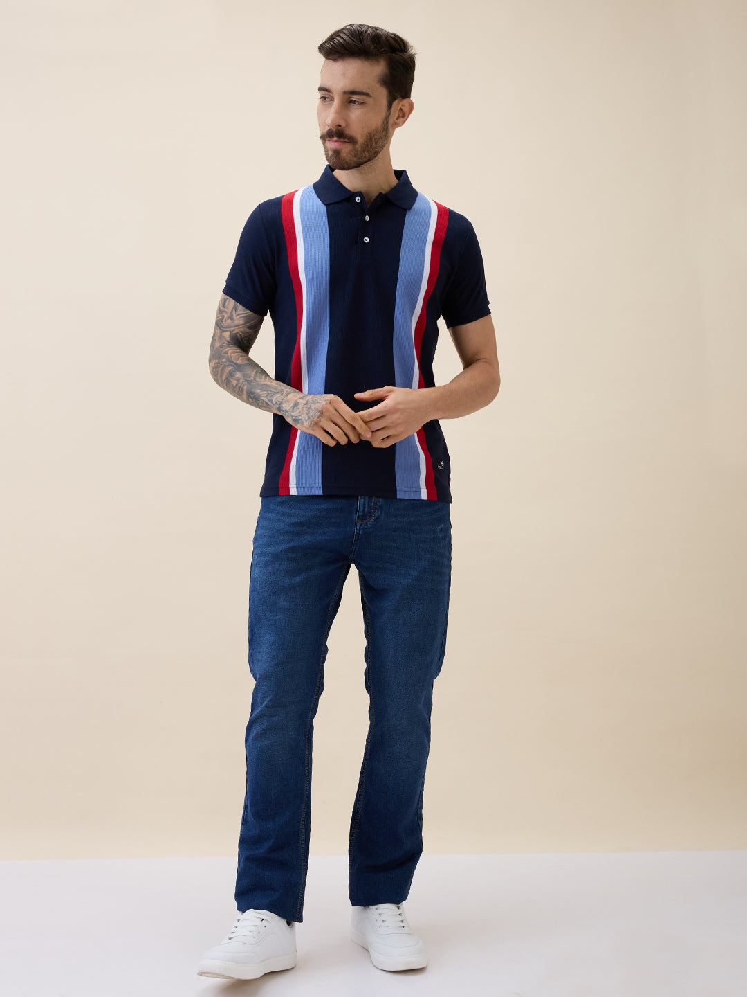 Men's Striped Polo Collar Half Sleeves Regular Fit Tshirt
