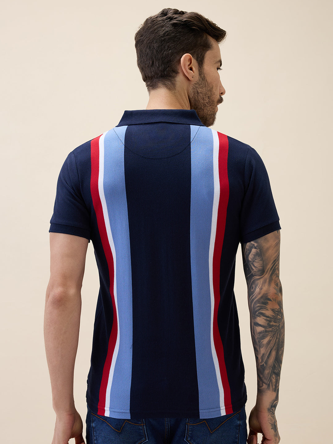 Men's Striped Polo Collar Half Sleeves Regular Fit Tshirt
