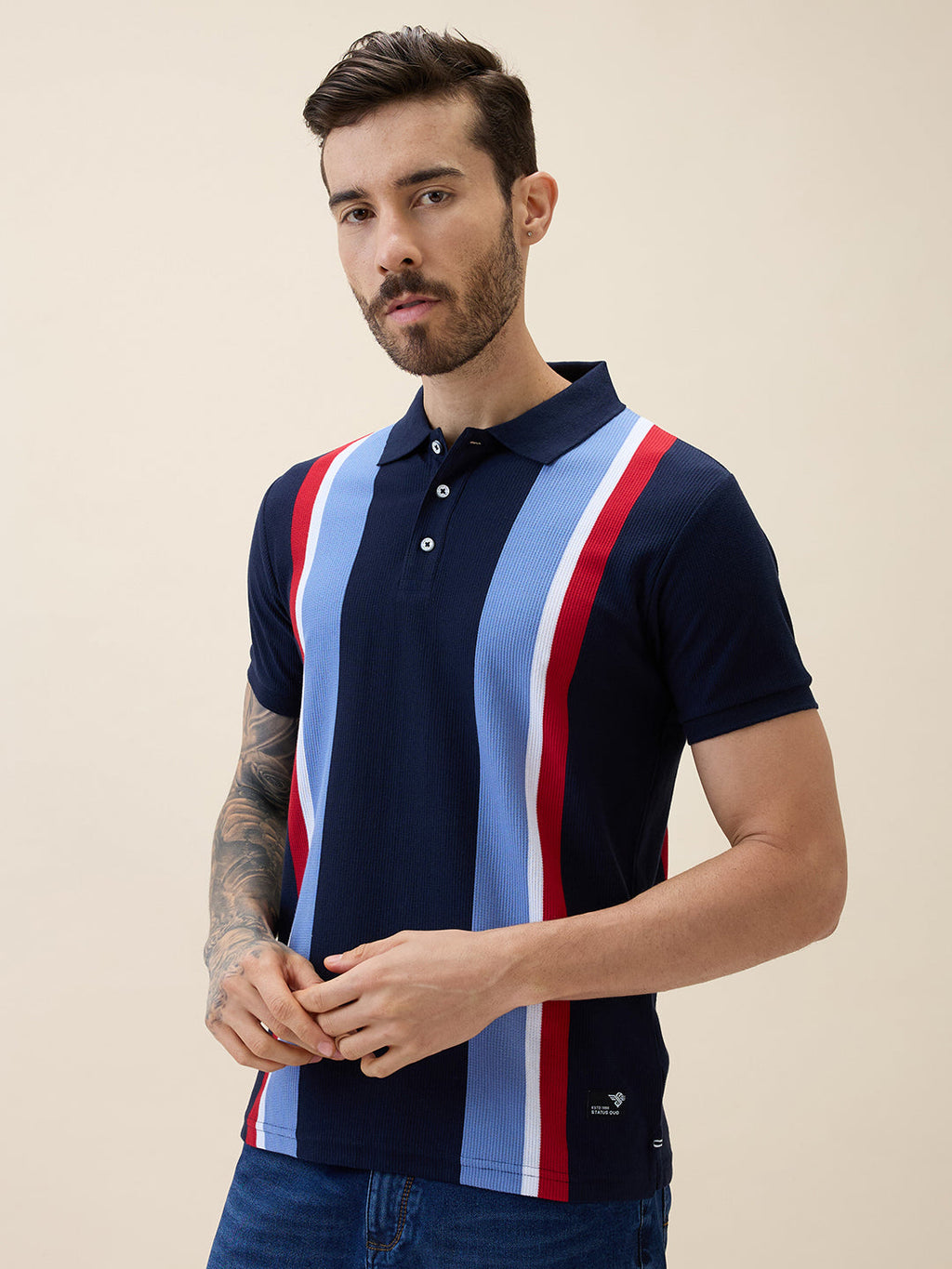 Men's Striped Polo Collar Half Sleeves Regular Fit Tshirt