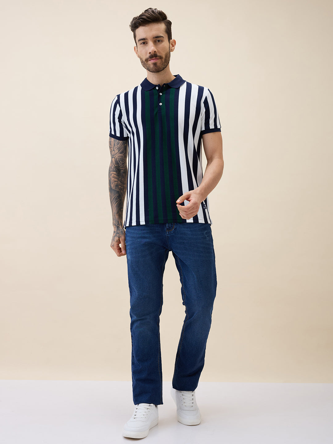 Men's Striped Polo Collar Half Sleeves Regular Fit Tshirt