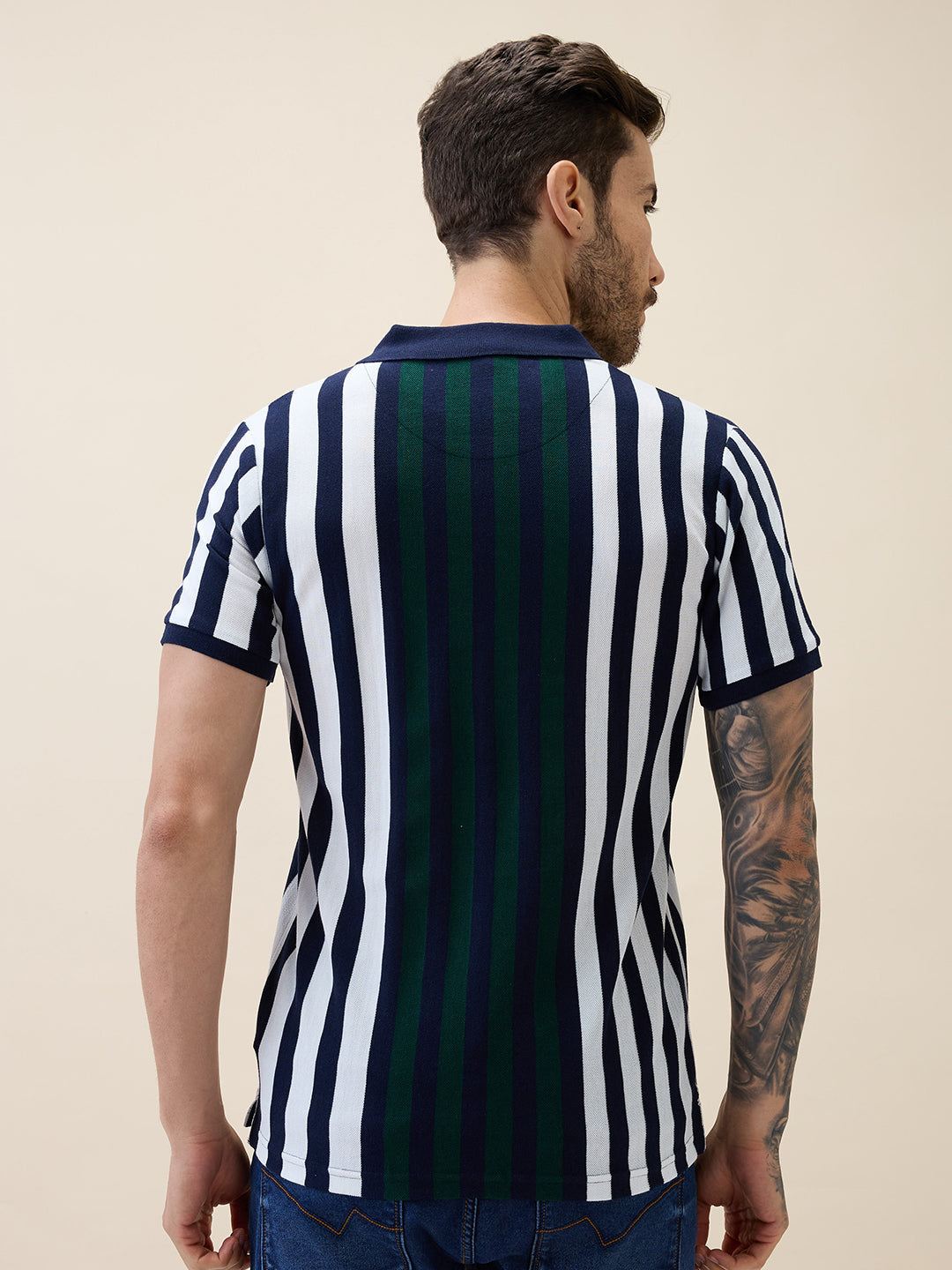Men's Striped Polo Collar Half Sleeves Regular Fit Tshirt
