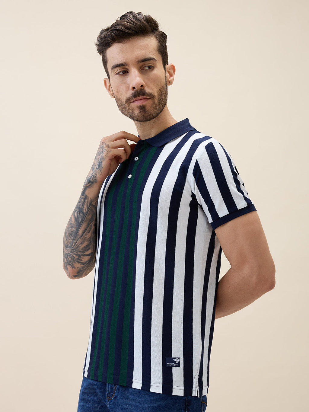 Men's Striped Polo Collar Half Sleeves Regular Fit Tshirt